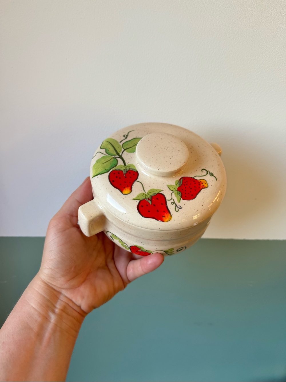 Hand-Painted Ceramic Strawberry Covered Casserole - vintage